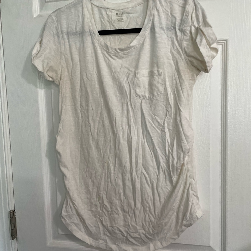 Maternity Short Sleeve White Tee with Side Ruching